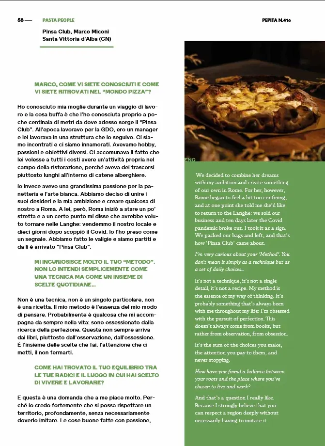 Prima pagina dell’intervista a Pinsa Club pubblicata su Pizza e Pasta Italiana
